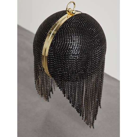 BCBG Handbags - UNIQUE Black Rhinestone Fringe Ball Clutch Bag